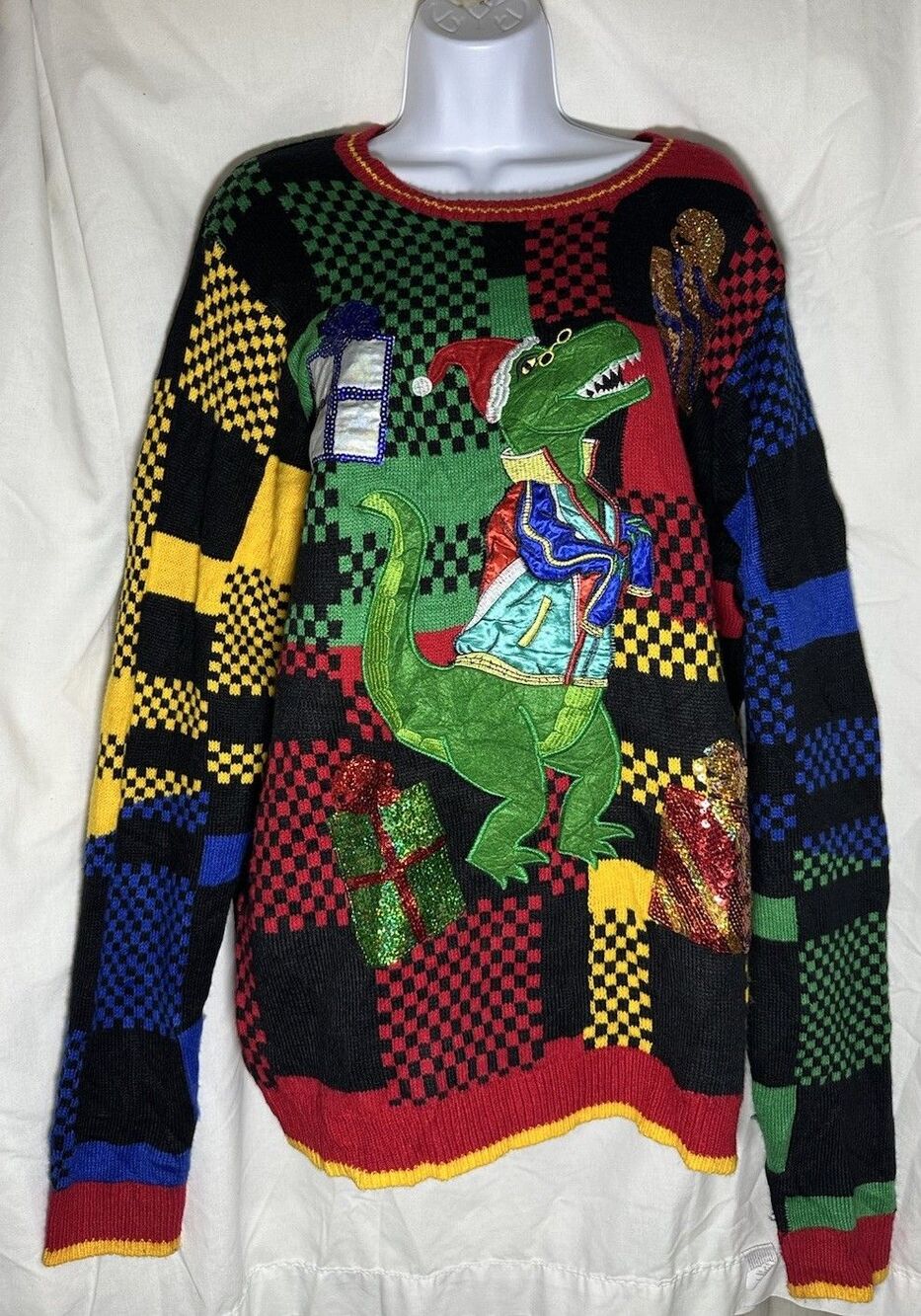 Holiday Time Ugly Christmas Sweater Dinosaur T-Rex Size XL